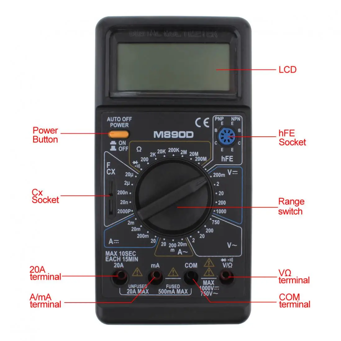 Digital Multimeter DMM AC/DC ohm Meter with Capacitance hFE Test For Transistor Tester Diagnostic-Tool VEJ52