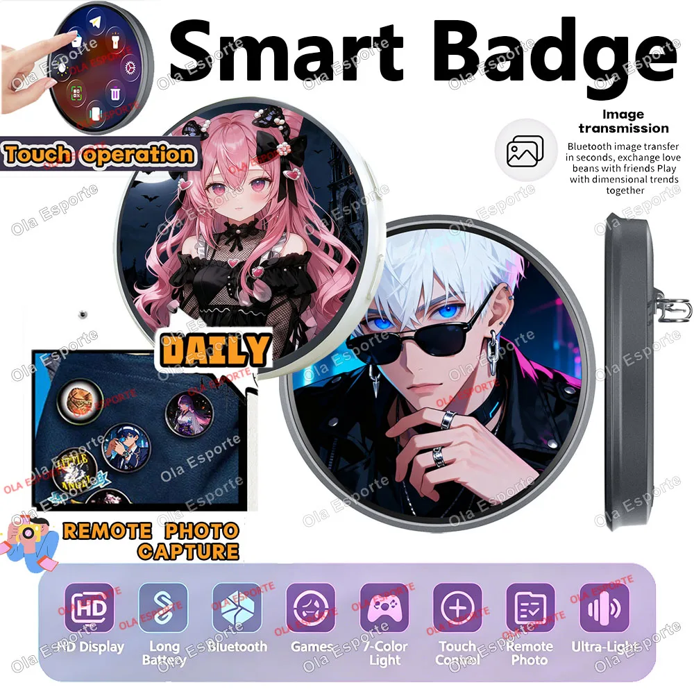 Electronic Badge Anime E-Badge Display Pin Touch Screen LED 