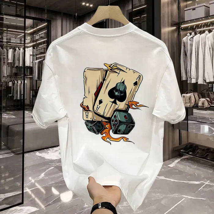 2025 new fashion brand cotton printed men's short sleeve summer burst fashion casual crew-neck shirt 100% cotton image 2