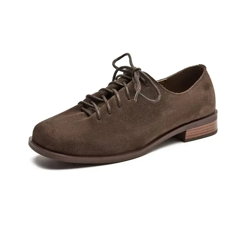 Women Loafer Lace-up 2025 New Spring Shoes Women Suede Genuine Leather Women Oxford Shoes Large Size British Style Women Shoes image 6