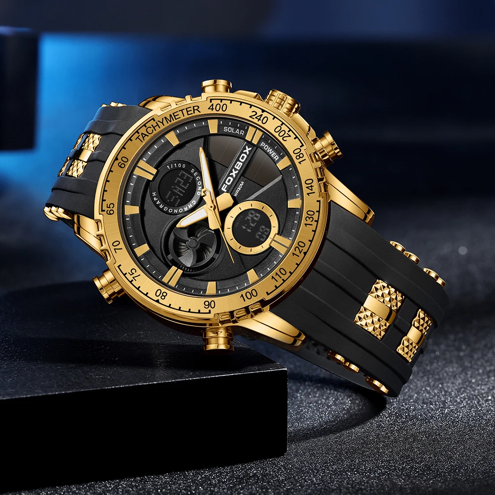 LIGE Brand Foxbox Electronic Man Watch Fashion Luxury Casual Sport Watches for Men Dual Time Week Display Waterproof Chronograph