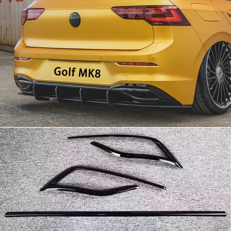 For VW Golf 8 MK8 TDI TSI GTE  Car Rear Bumper Diffuser Lip Spoiler Air Outlet Exhaust Strip Cover Trim Rear Bumper Sticker Kits