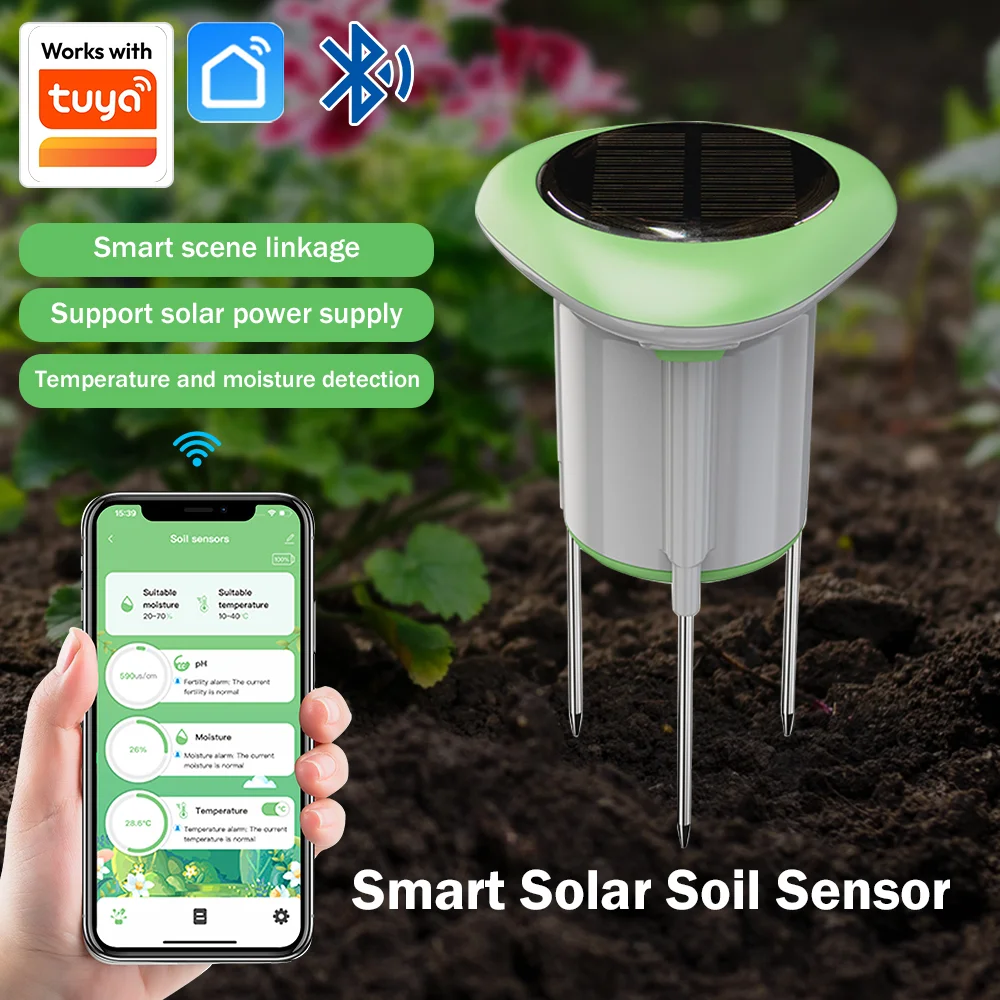 WIFI Intelligent Solar Soil Moisture Meter Temperature Humidity EC Tester Plant Monitor Detector Work Garden Planting For Tuya