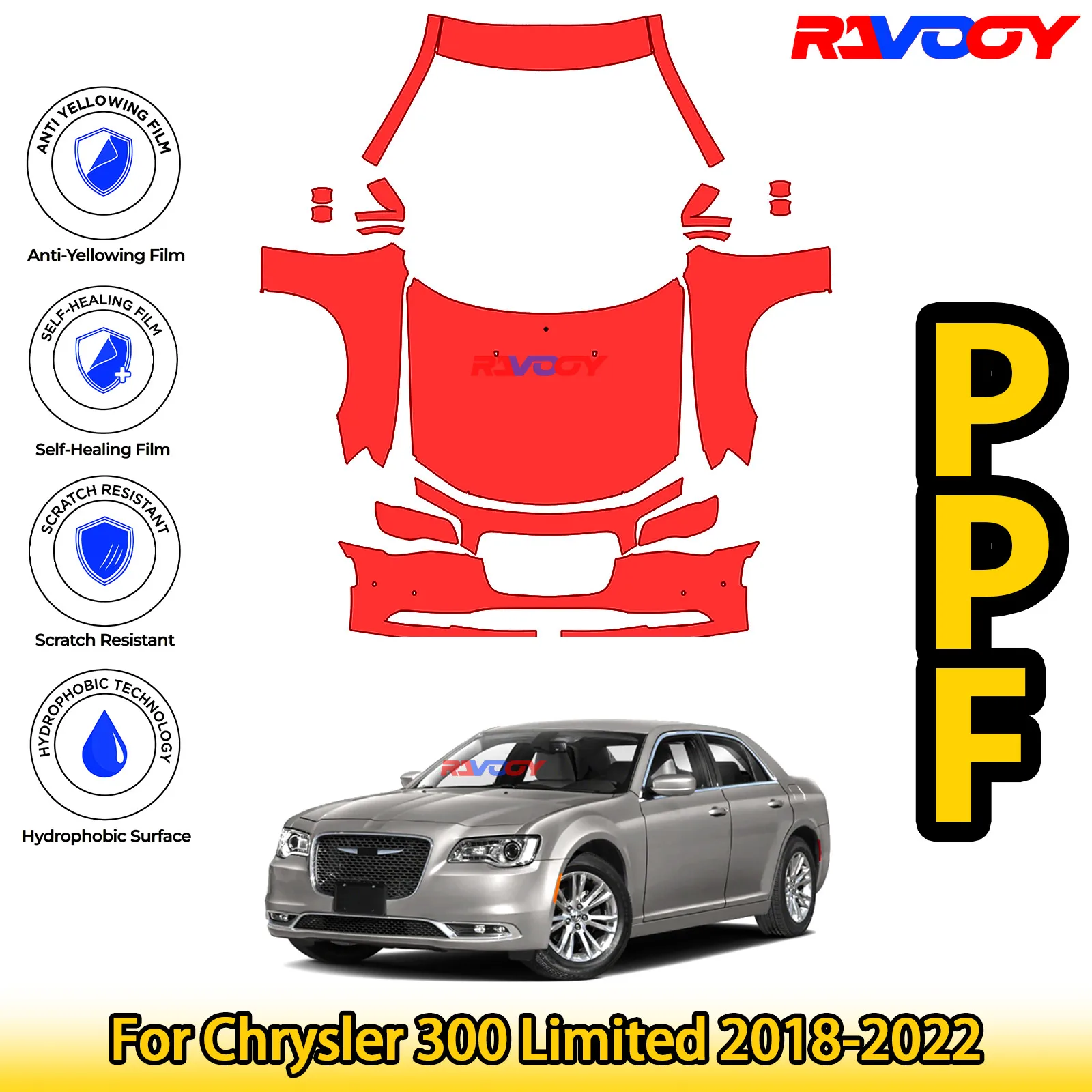 

For Chrysler 300 Limited 2018-2022 Glossy Matte Black Precut front PPF Kit Paint Protection Film