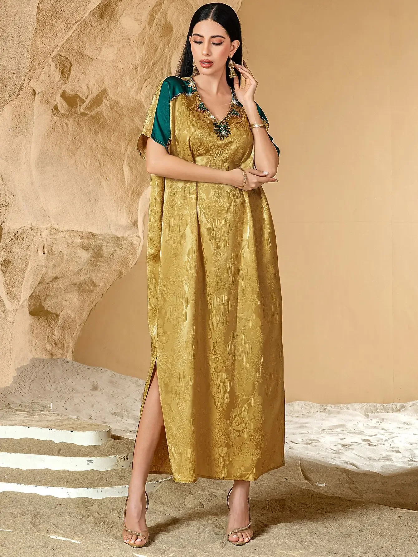 

Ramadan Eid Summer Abaya Diamonds Kaftan Women Maxi Dress Muslim Prty Gown Diamonds Jalabiya Caftan Marocain Femme Robe Vestidos