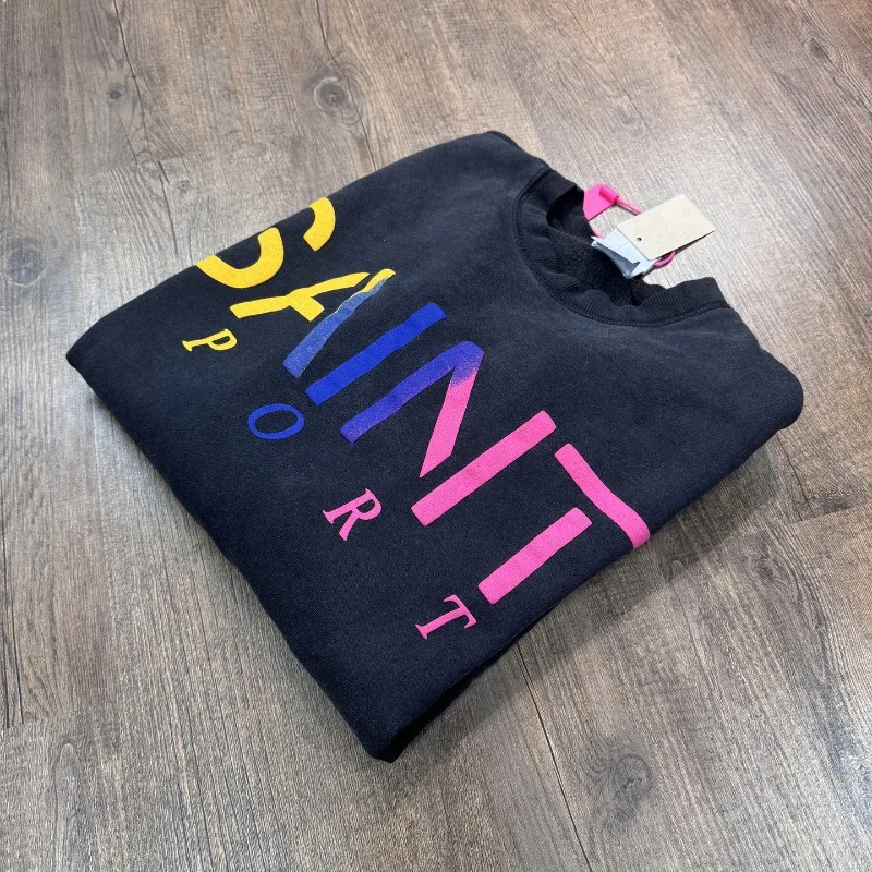 

SAINT толстовки Do Old Wash SPORT CREW Rainbow потертые мужские и женские пуловеры с капюшоном и круглым вырезом