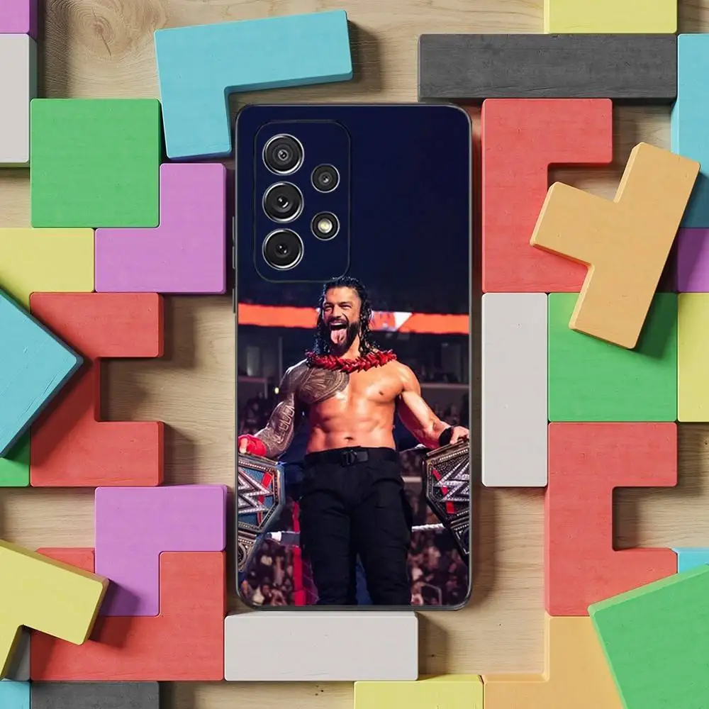 حافظة هاتف W-WWE T-The S-Shield لهاتف سامسونج S25، S24، S23، S22، S21، S20، S10، Ultra، Plus، Lite، FE، غطاء أسود من السيليكون الناعم