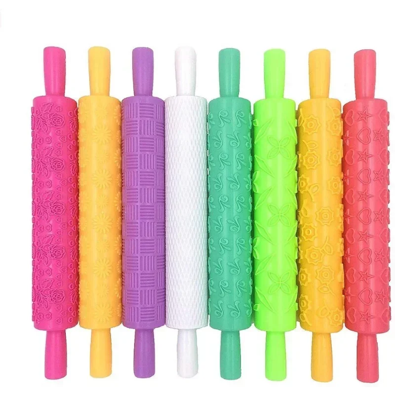 Roller Cake Decorating Embossed Rolling Pins Textured Non-Stick Fondant Pastry Icing Clay Dough Roller Kitchen Baking Tools