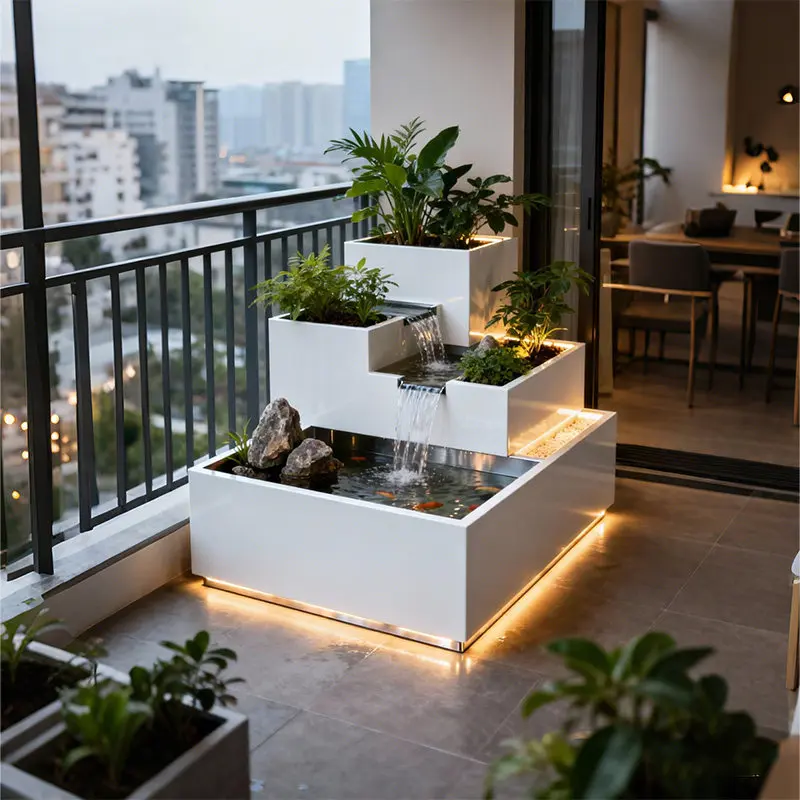 Balcony stainless steel fish pond outdoor water feature waterfall fountain metal flowing water ornament combination terrace cour