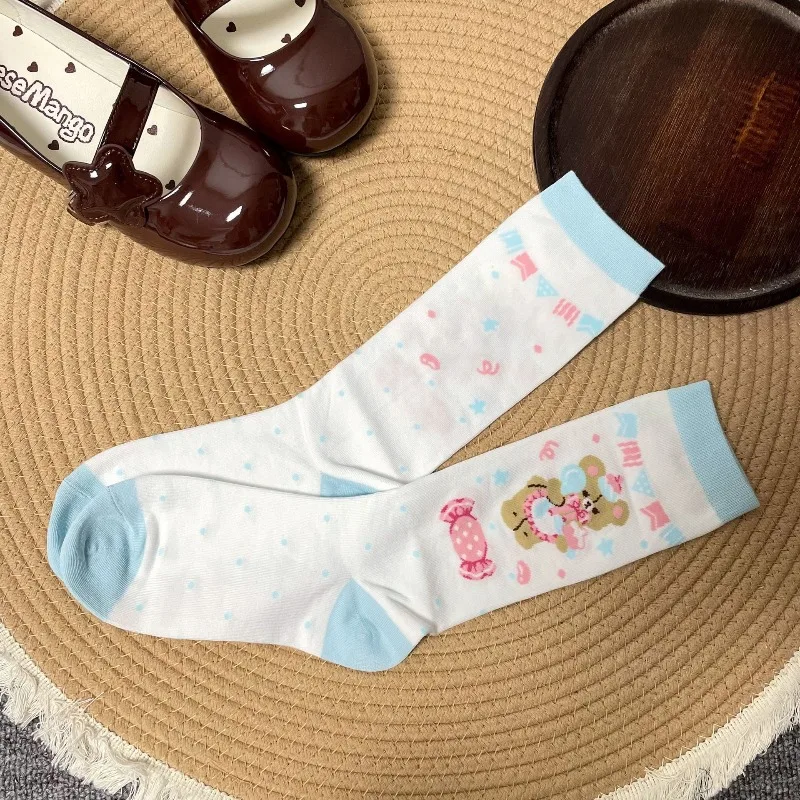 Damen-Socken mit Kawaii-Erdbeer-Kuchen-Print, süße, süße Lolita-Socken in mittlerer Wadenlänge für den täglichen Gebrauch, Cosplay-Party – Detail 8