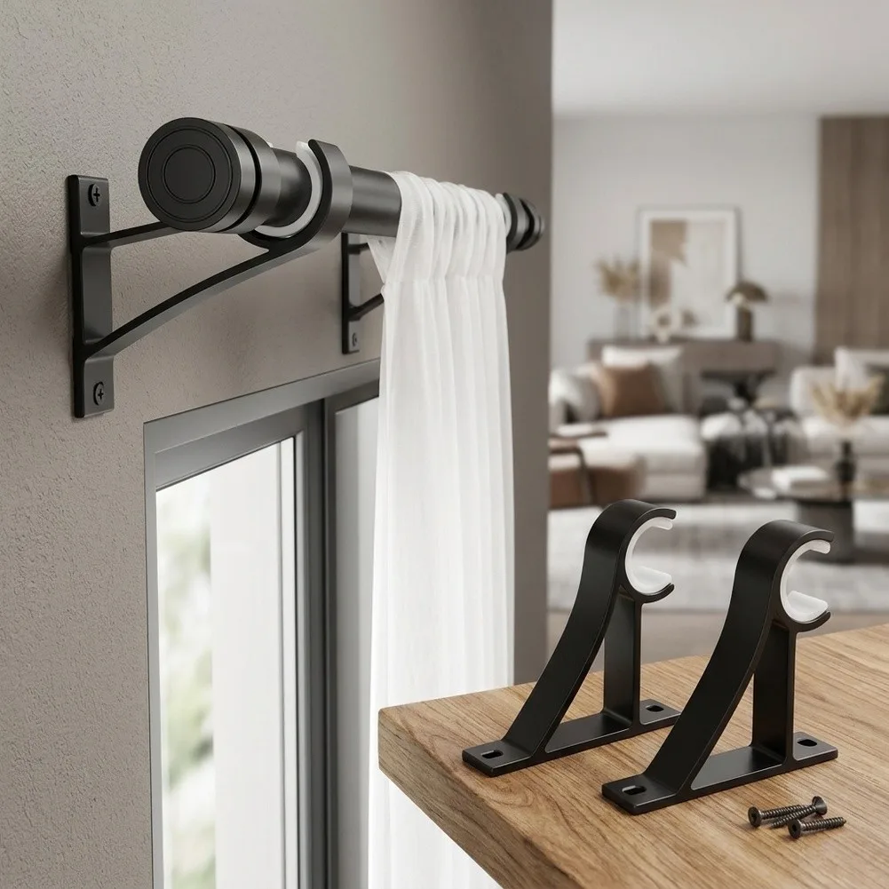 Black For 1-Inch Curtain Rod Holders 4-Pack For Heavy-Duty for aluminium Alloy Brackets for Residential or Commercial Use