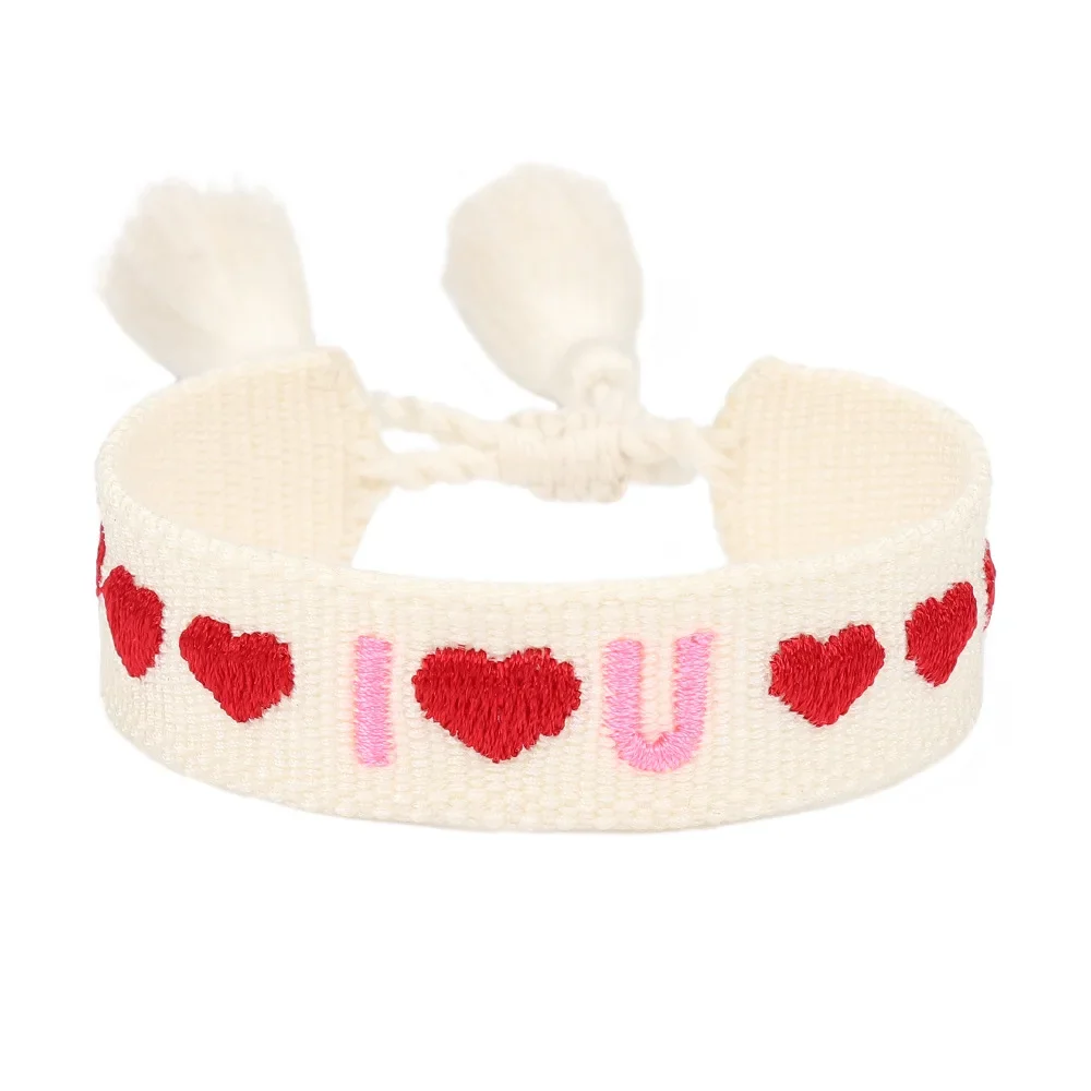 

Valentine's Day Embroidery Letter Love Braid Bracelet Beauty and the Beast Couple Tassel Hand Rope Customisable Letter Logo