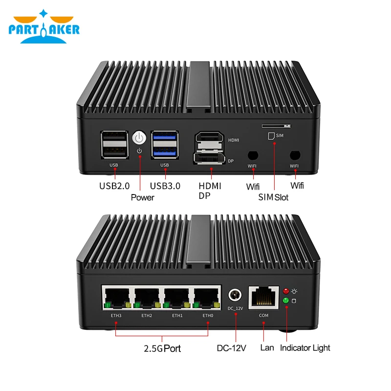 Partaker 11 세대 셀러론 N5105 소프트 라우터 4 인텔 i225 2.5G LAN pfSense 방화벽 기기, 2xDDR4 미니 PC OPNsense VPN 서버