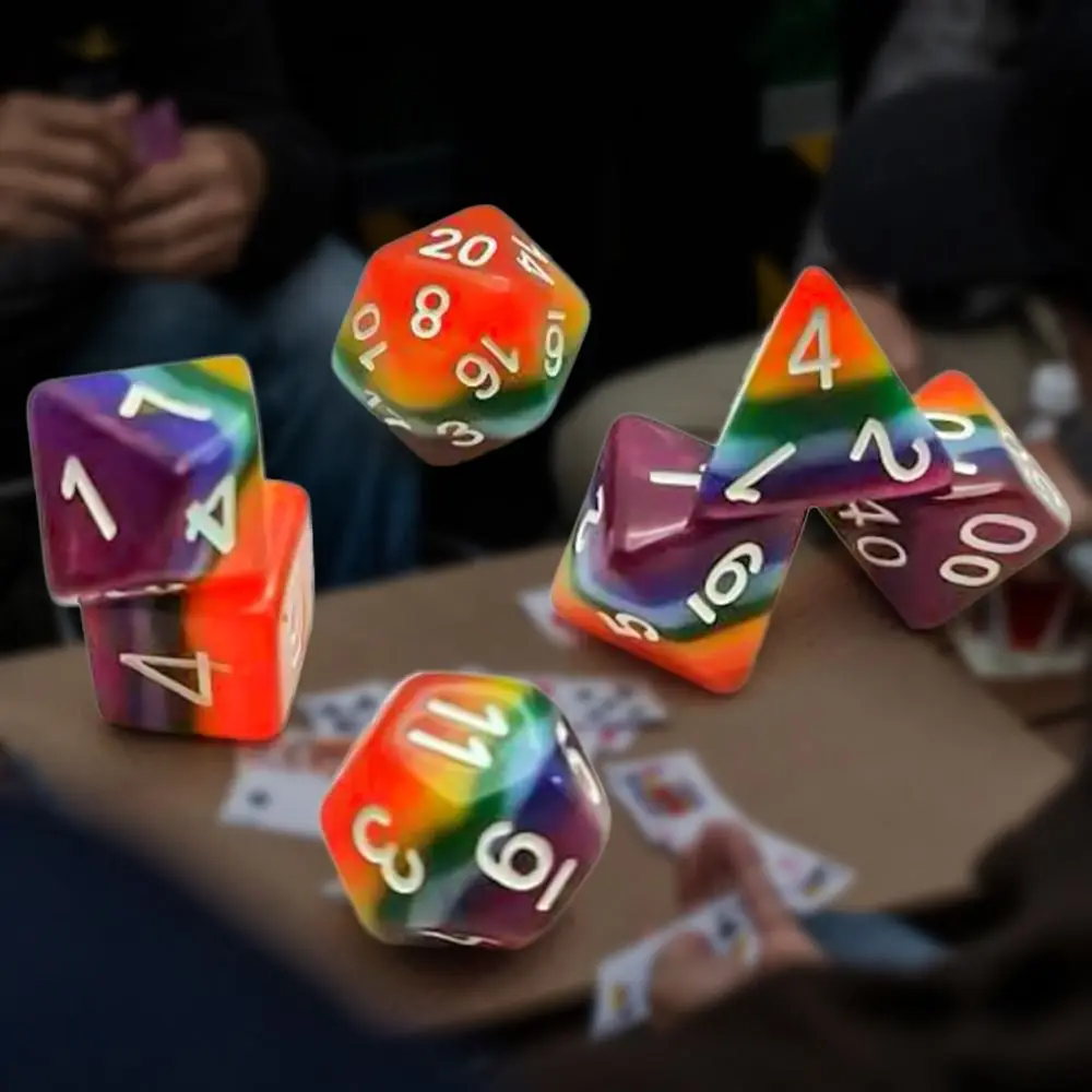 Multicolor Rainbow Dice Set, Fontes de festa multifacetadas, Brinquedos de entretenimento de lazer, Acessório de jogo de tabuleiro