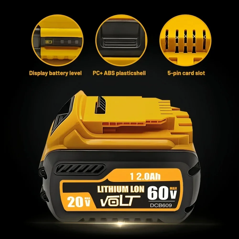 Flexvolt-デウォルト用リチウムイオンバッテリー、20v、60v、12ah、dcb609、dcb606、dcb612、dcb609、dcb205、dcb200、dcb182