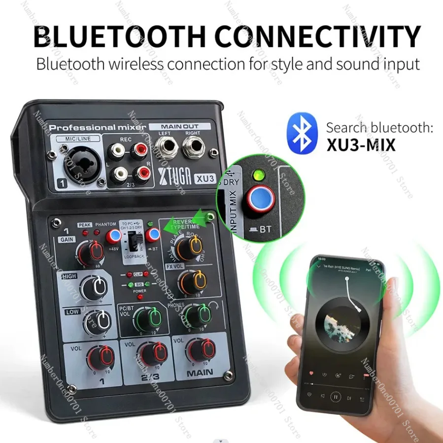Professional 3-way mixer with reverb bluetooth playback multi-mixer equalization console