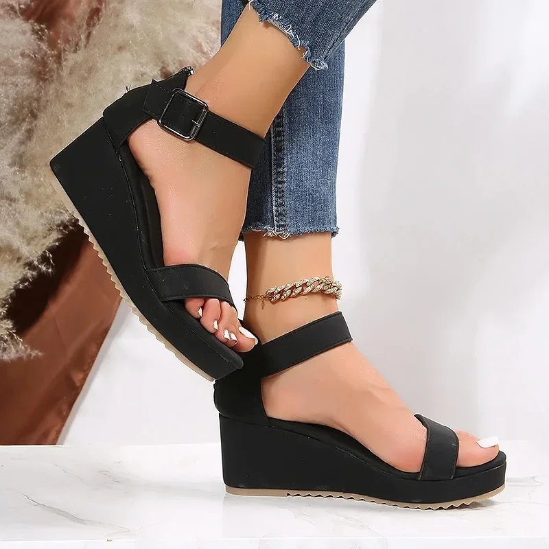 Wedges Thick Platform Sandals Women 2024 Summer Zipper Cover Heel Sandalias Woman Non Slip Open Toe Casual Shoes Large Size 43