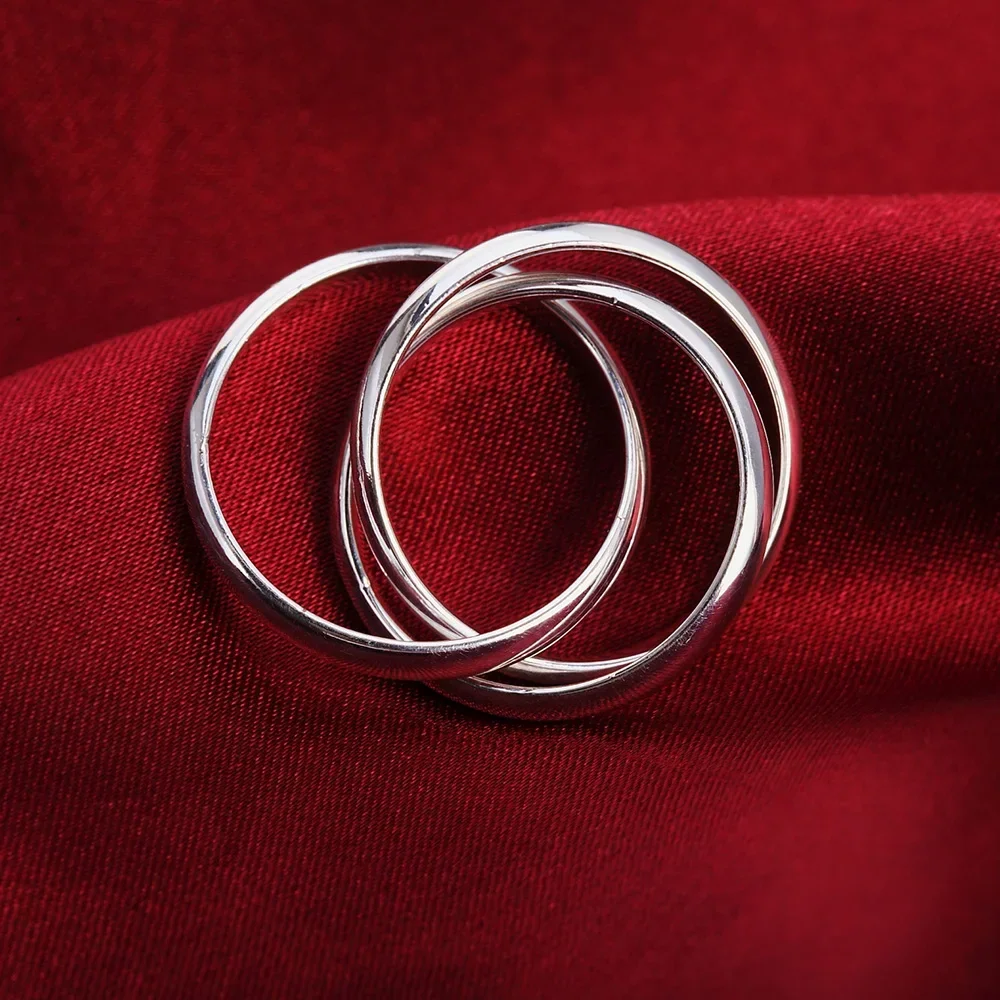 New Hot Pretty 925 Sterling Silver Simple three circles Rings For Women size 5-10 Fashion Party wedding Jewelry Holiday gift