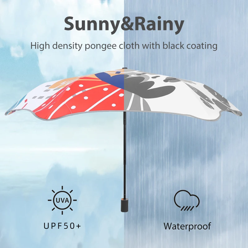 Cartoon Folding Umbrella for Girls Safe Filler Edge UV Sun Shade Umbrella Parasol 6 Ribs Windproof Summer Umbrella Rain UPF50+