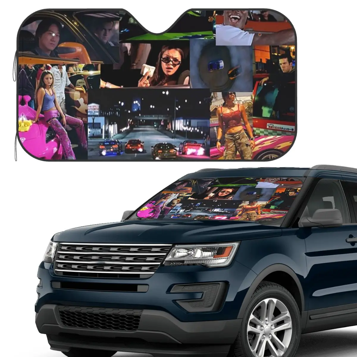 

Fast And Furious Collage Sunshade Windscreen Car Front Windshield Window Sun Visor Accessories Covers