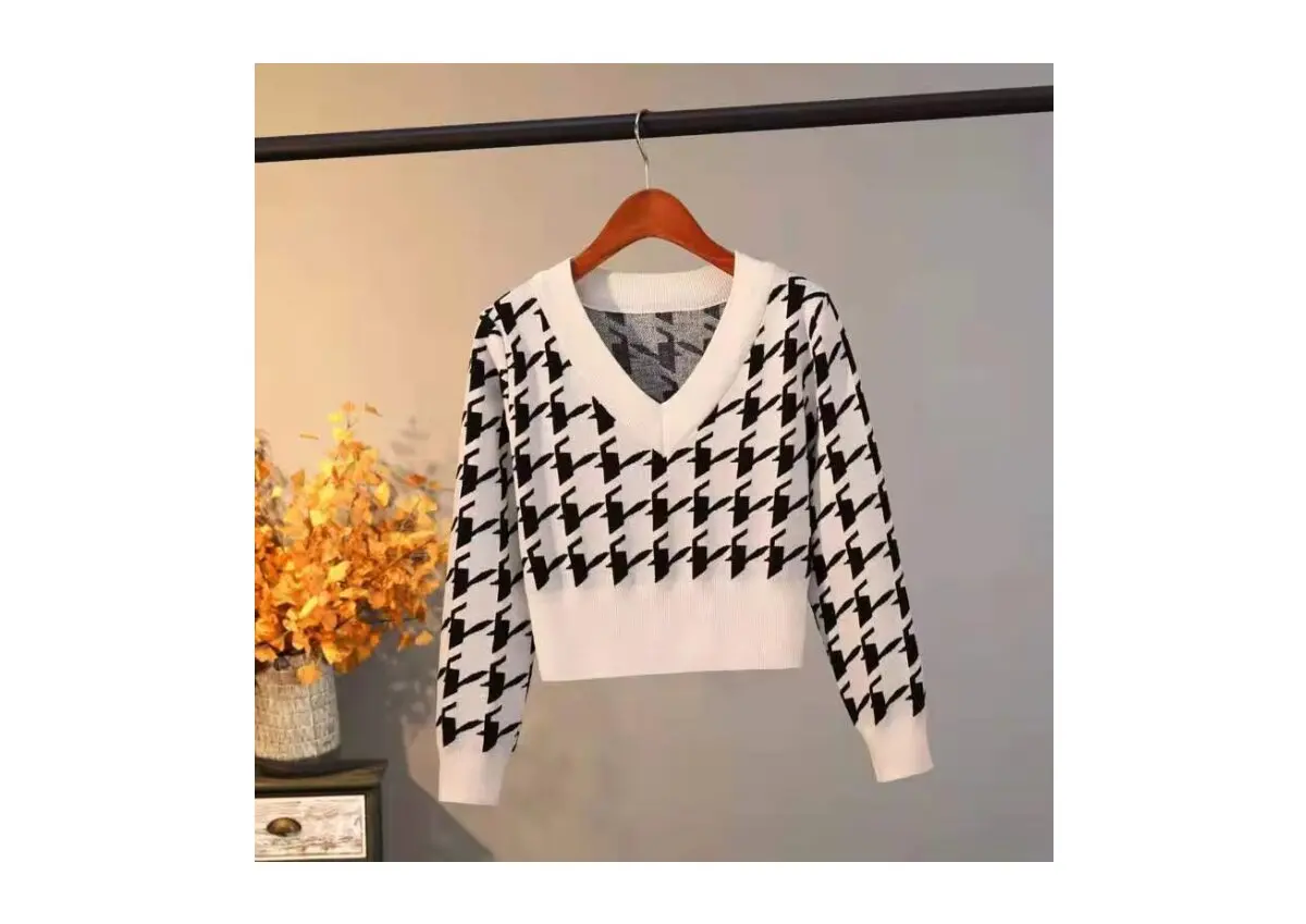 female hand teeth long sleeve sweater casual v collar no pillow autumn and winter vault Korean knit jumper