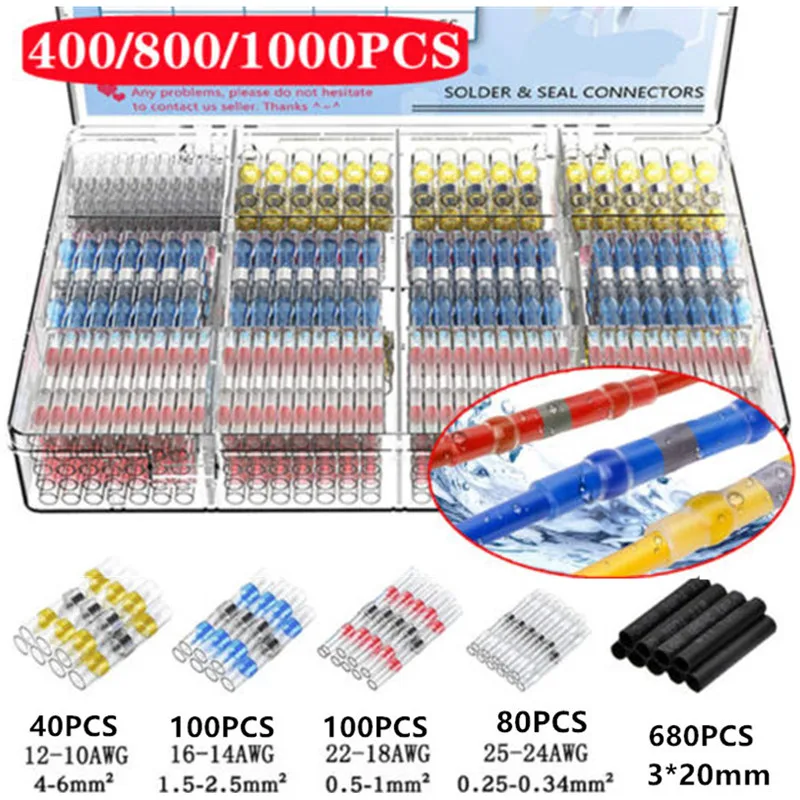 

50-1000PCS Solder Seal Quick Wire Connectors Heat Shrink Butt Electrical Waterproof Kit Sleeve Connect Insulated Shrinkable Tube