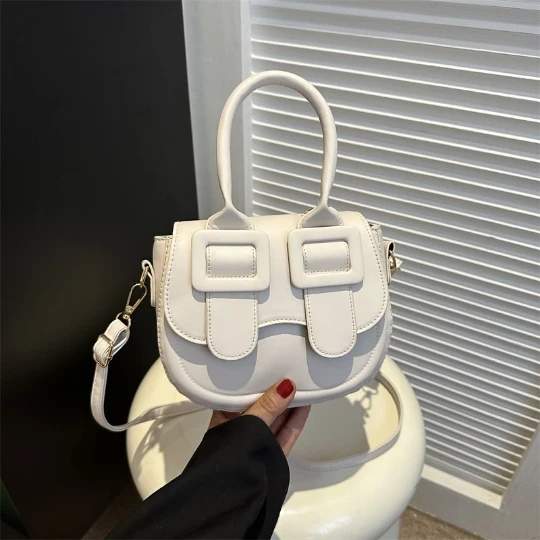 

White Round Fashion Trend Girl Woman Messenger Shoulder PU PVC Leather Women Lady Bags Handbag Phone Case Purses Square Tote Bag