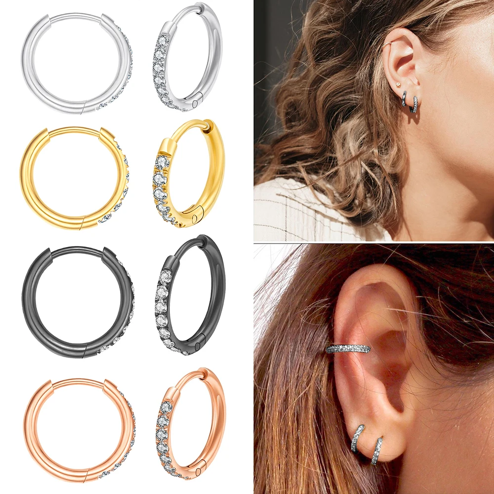 

3 Pairs Surgical Stainless Steel Conch Hoop Earrings Ear Piercing Jewelry Hinged Clicker Rook Tragus Cartilage Earrings