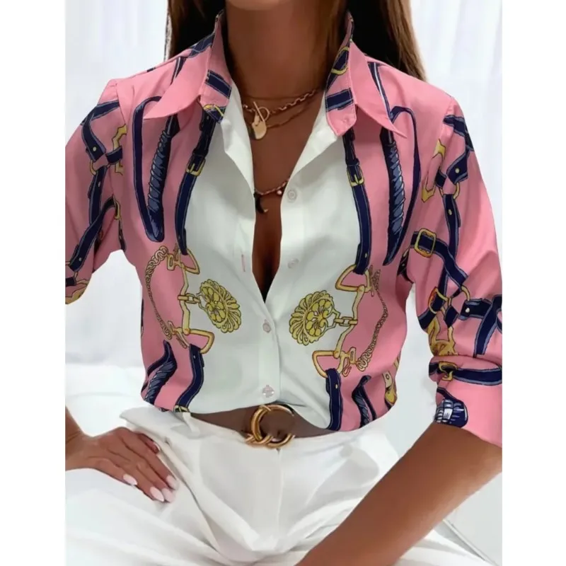 New Women's Elegant and Fashionable Long Sleeve Shirt with Personalized and Trendy Style Printed Patterns Collar Shirt for Women