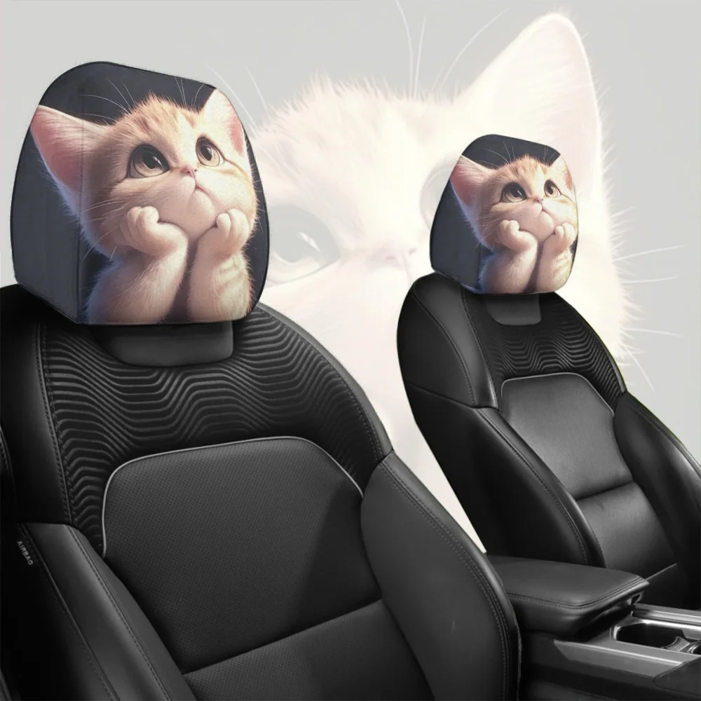 

2pcs chin resting cute cat car headrest covers, daily general car interior accessories, oil-proof and stain-proof, car parts