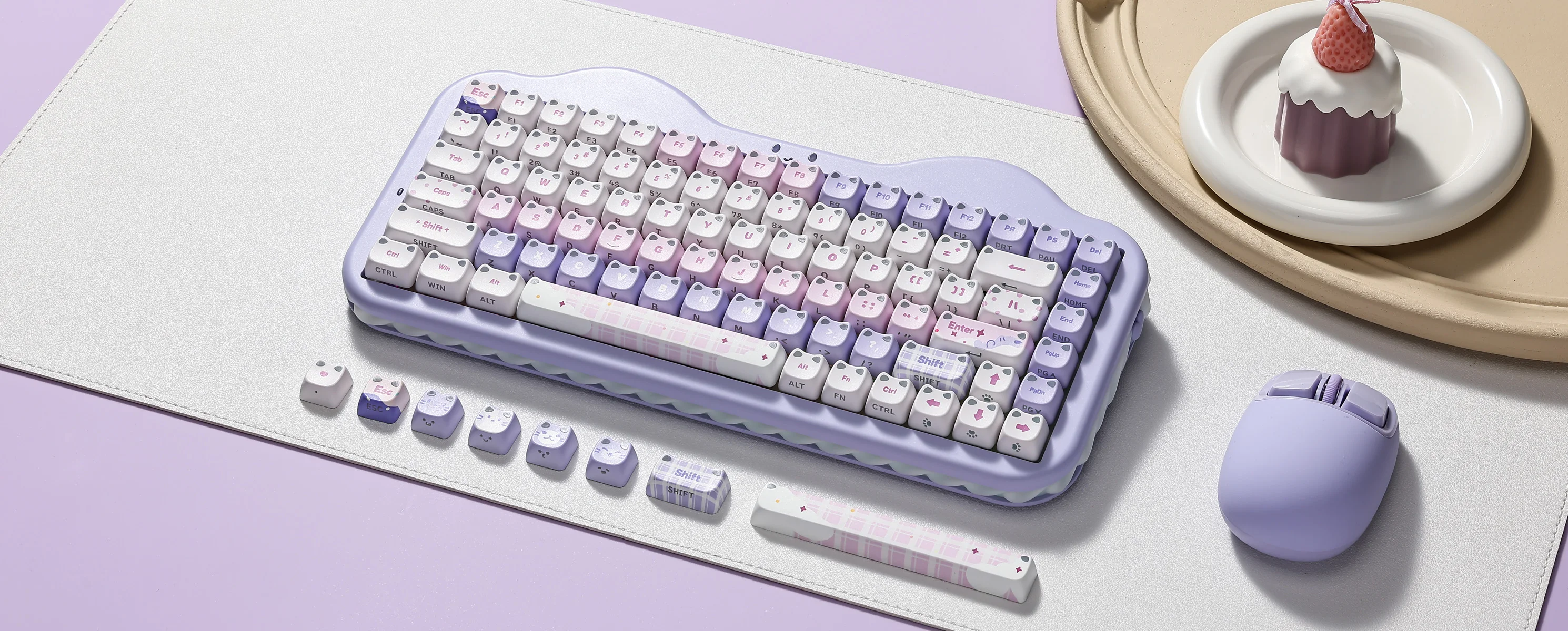 YUNZII C75 MAO Edition Mechanical Keyboard,Cute Ear Translucent Keycap,Wireless 75% NKRO Keyboards,RGB Cake Design for Win/Mac