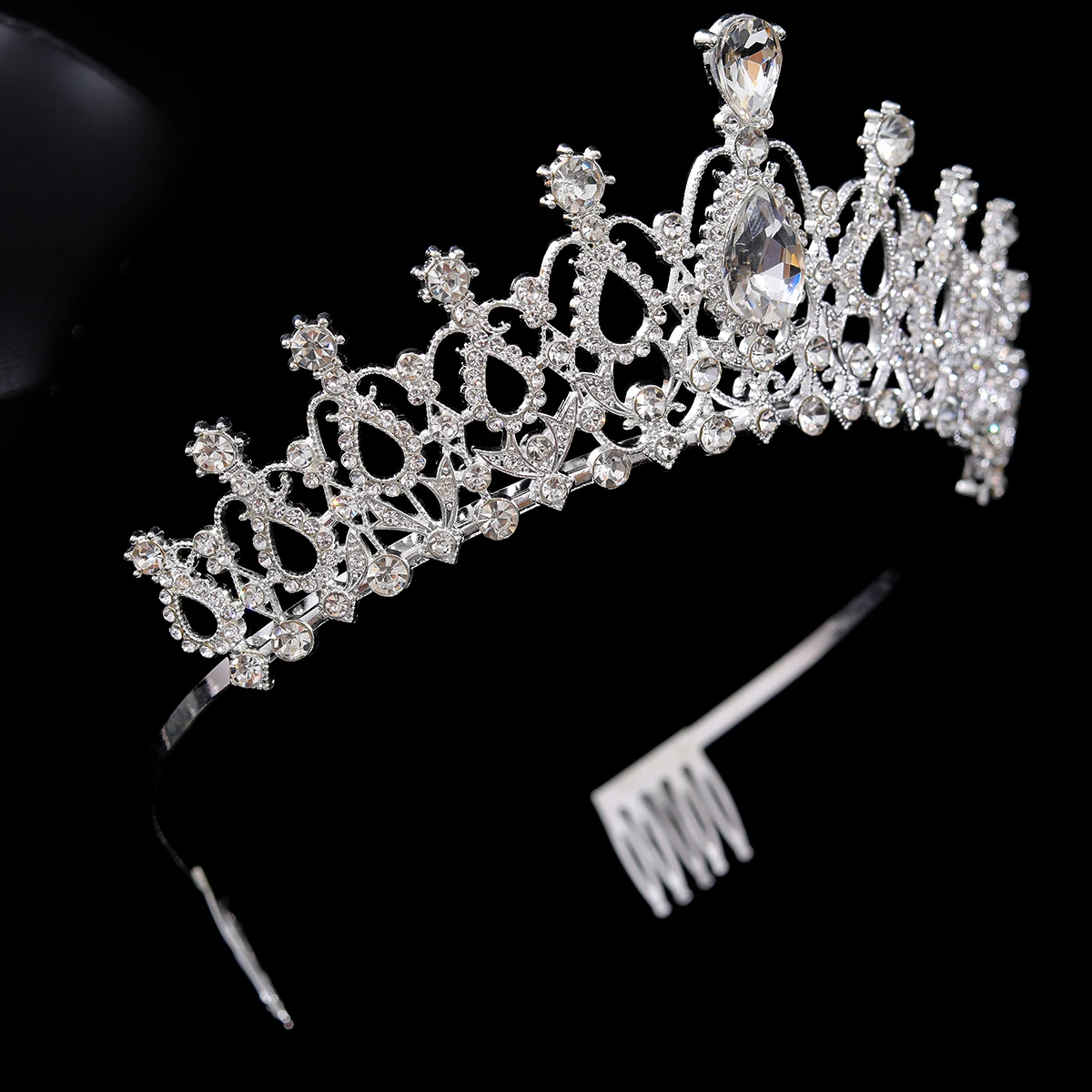ファッションシルバーカラークリスタルラインストーンティアラと王冠コーム付き女の子プリンセスウェディングヘアアクセサリー