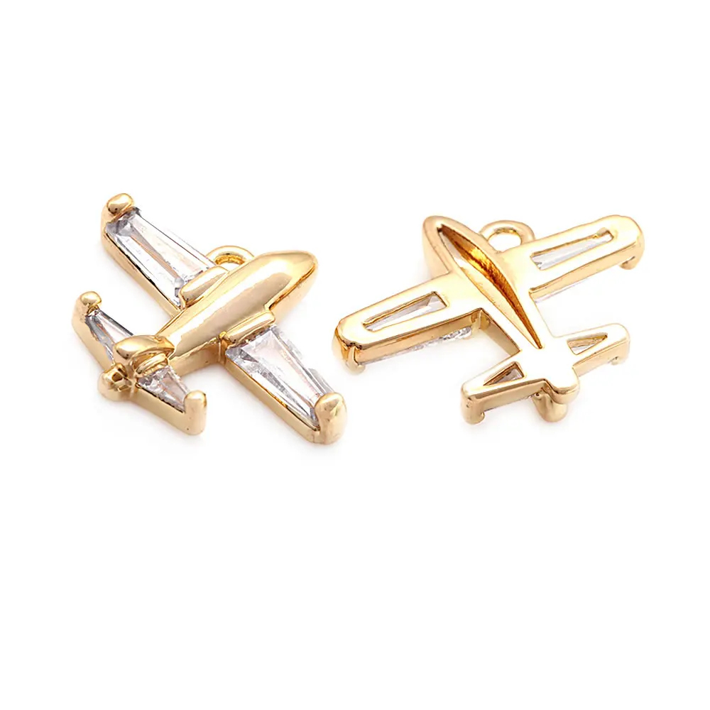 18K Gold Color Brass and Zircon Airplane Charms Pendants High Quality Diy Jewelry Making Necklace Earrings Accessories for Women