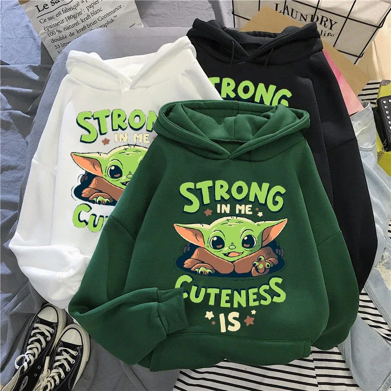 Harajuku Fashion Disney Women Hoodies Tops Cartoon Mandalorian Baby Yoda Graphic Long Sleeve Sweatshirts Pullovers Unisex