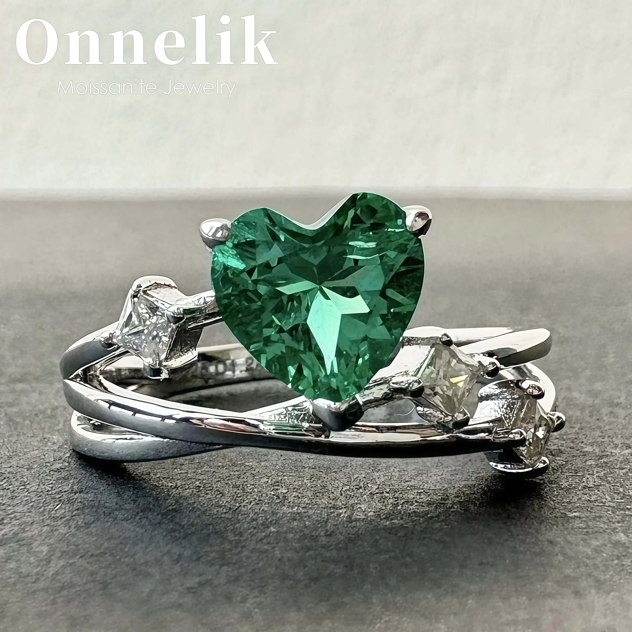 

Onnelik 1.24cttw Heart Cut Moissanite Rings 100% S925 Sterling Silver Lab Grown Columbia Emerald Ring for Women Wedding Party
