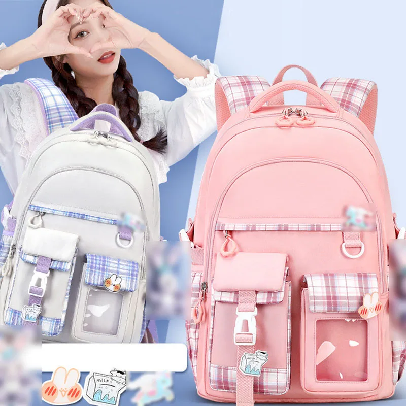 New Fashion Casual Girls Backpack Junior High School Student Schoolbag Korean Version Large Capacity Student Travel Bag