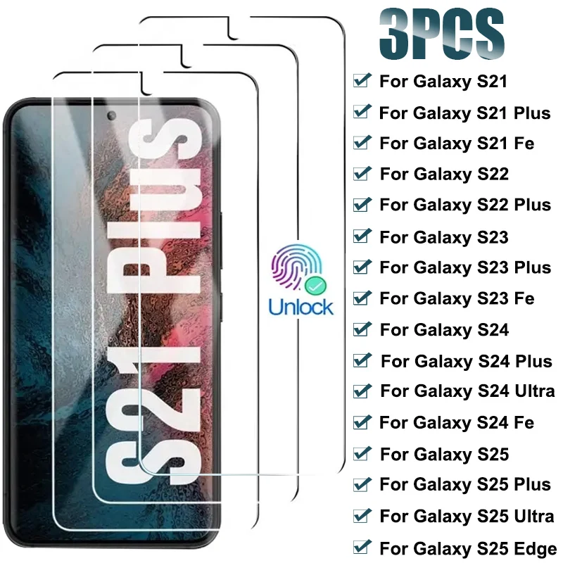 

3pcs Full Cover Tempered Glass For Samsung Galaxy S24 S25 Ultra S23 S22 Plus Fe Screen Protector on Sansung S21 Plus Glass Film