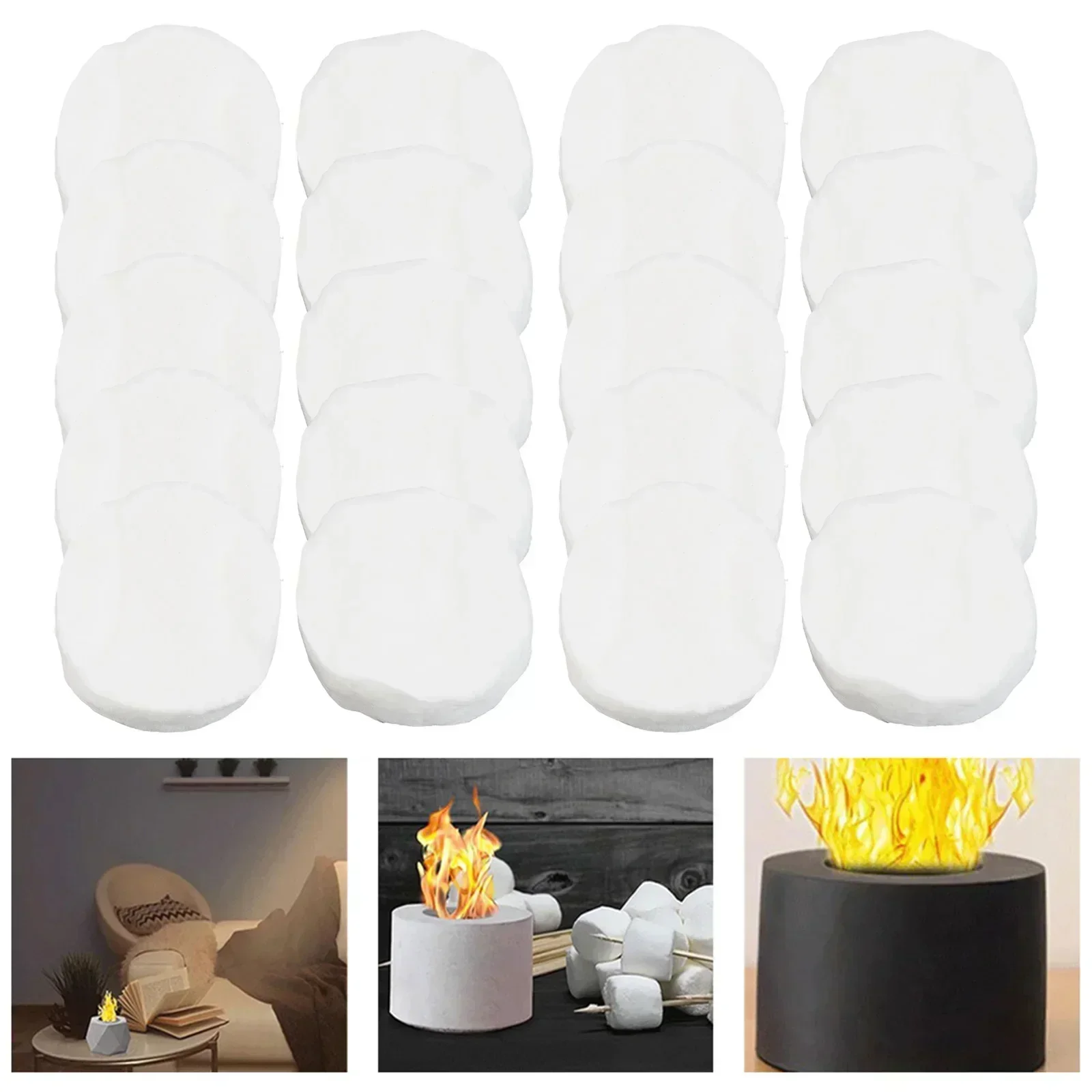 

20Pcs Round Ceramic Wool Wick-Tabletop Fire Bed Ceramic Fiber Insulation Cotton-Wick 6x1cm Flexible Replacement Fireplace Sponge