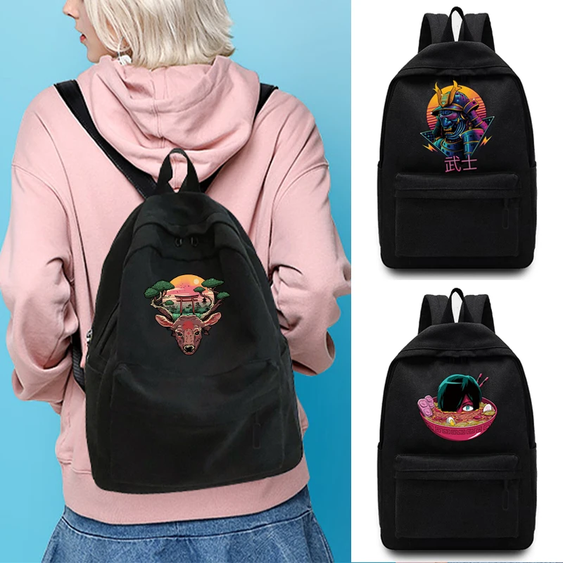 

Unisex Backpack Casual Canvas Japan Printed Backpack School Bag Boys and Girls New Large Capacity Student Schoolbag Rucksack