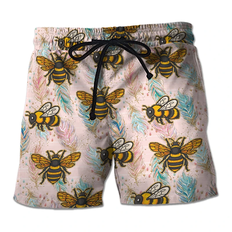 Fashion Honeybee 3D Print Short Pants For Men Clothes Bee Lover Beach Shorts Hawaiian Flower Trunks Aloha Boy Bermudas Trousers