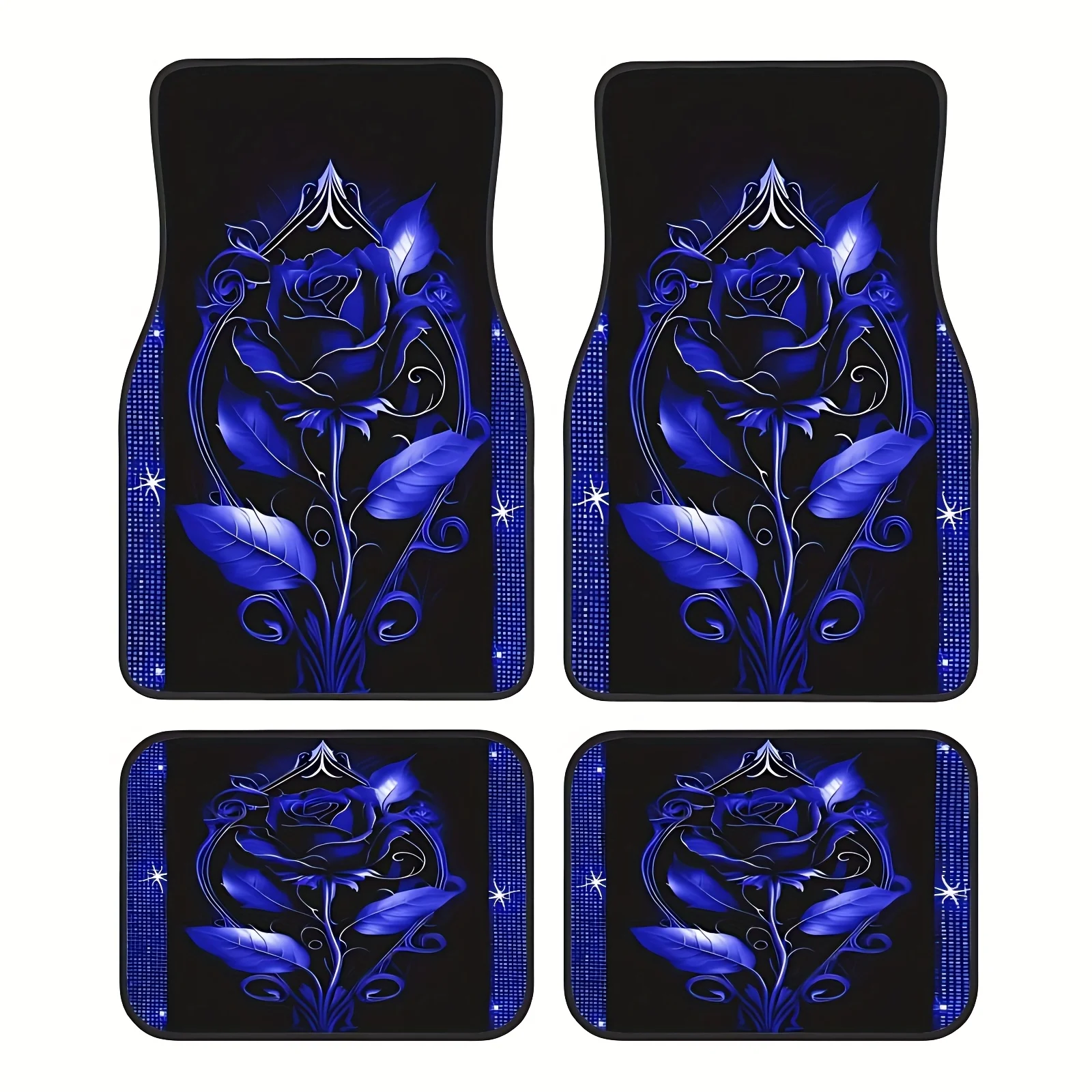 

4pcs Of Blue Rose Car Universal Floor Mats, Provide Stylish Car Interior Protection, Suitable For Small Cars, Vans, Suvs, Etc. S