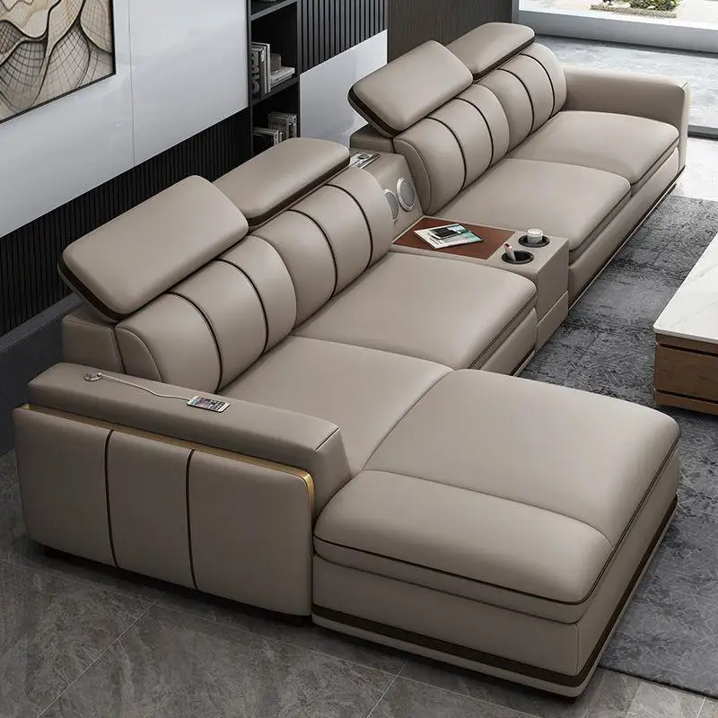 MJY understands wood simple sofa multi-functional living room sofa combination complete leather sofa