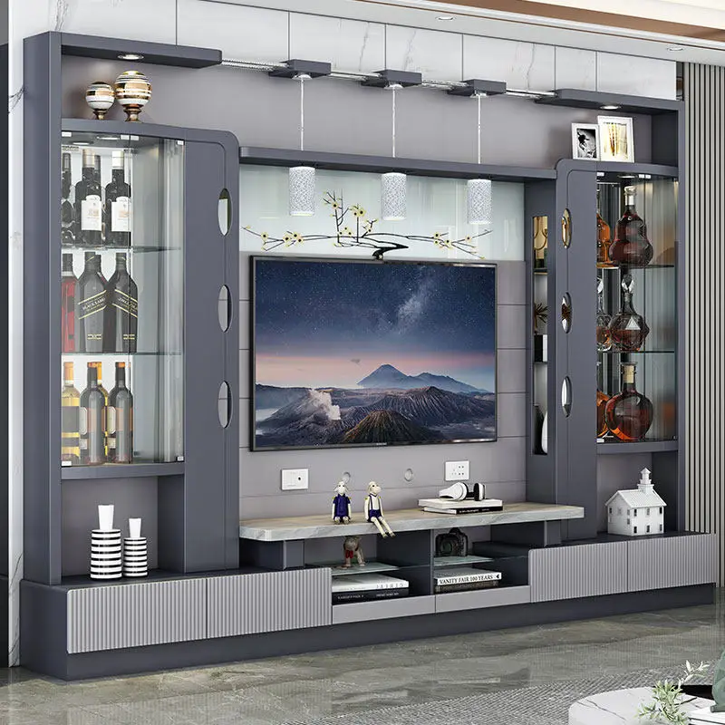 Modern simple TV cabinet storage cabinet integrated wall-walled living room home background wall cabinet decoration combination