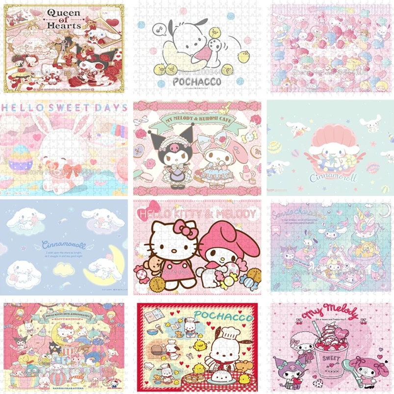 300/500/1000 Pieces Sanrio Character Jigsaw Puzzles Hello Kitty Melody Pochacco Kuromi Puzzle Children's Interactive Toys Game