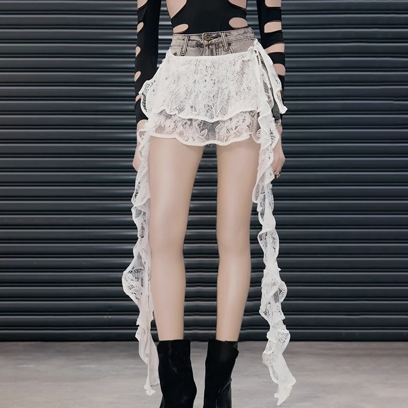 

Y2k кружевные короткие юбки с рюшами и кисточками, летняя юбка с высокой талией для женщин, новинка 2025, белая универсальная сексуальная юбка Faldas