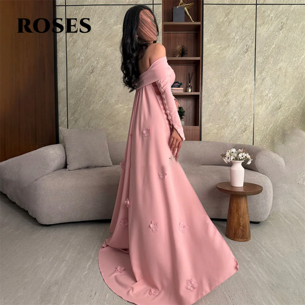 Robe de soirée rose ROSES, épaules dénudées, robe de bal plissée, robe de soirée de mariage, arabie saoudite, personnalisée