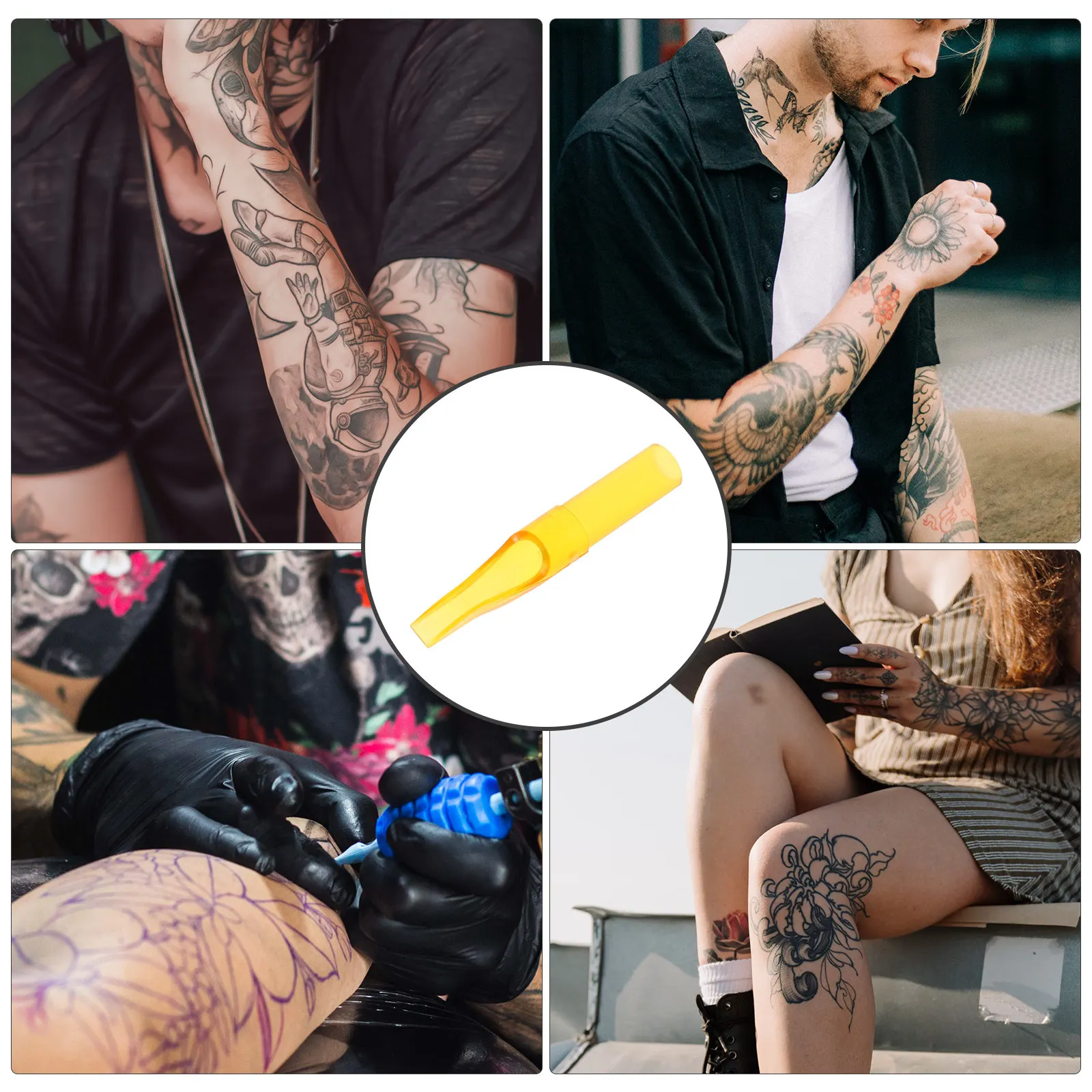 

50 шт. профессиональных пластиковых насадок для тату-машинок, гладкие закругленные края без заусенцев, высокая емкость для чернил, безопасные, для безопасного хранения чернил.