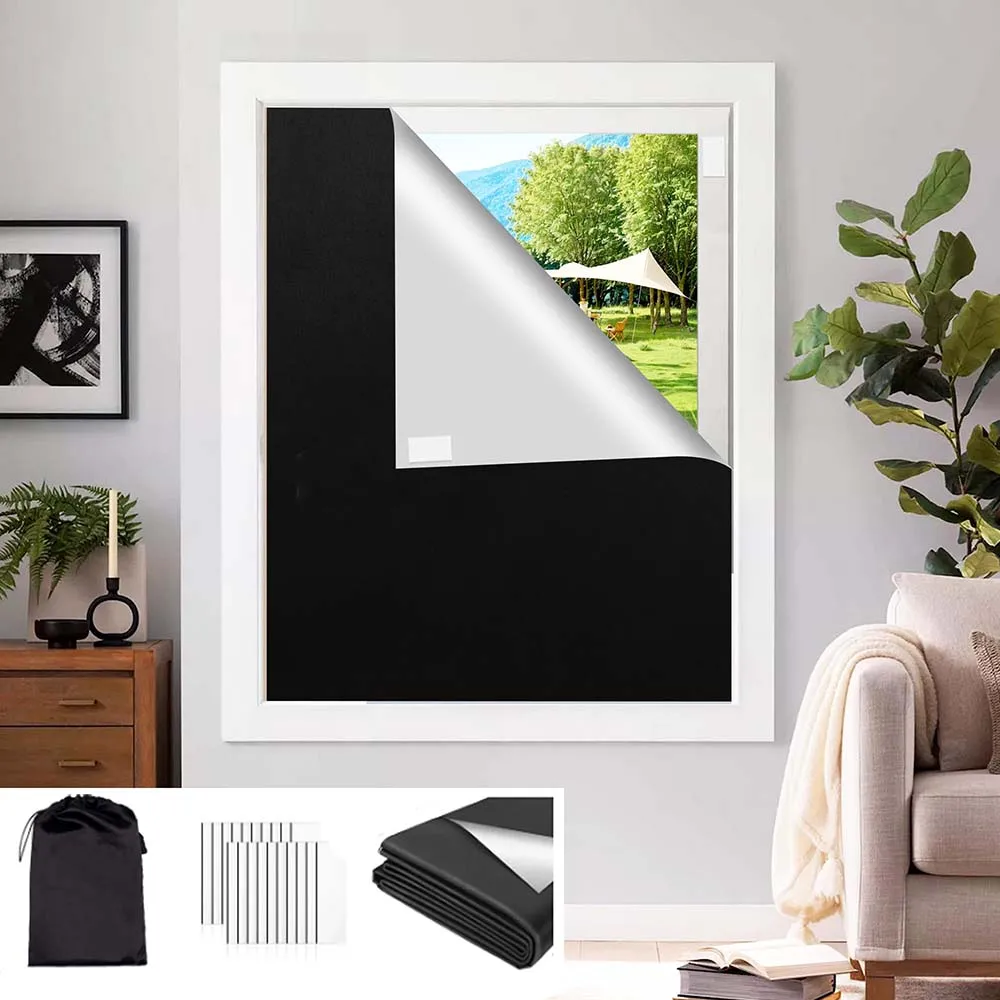 

D5 Removable Light Blocking Darkest Window Cloth DIY Total Blackout Glass Privacy Darkening Window Tint Black Window DIY Sticker