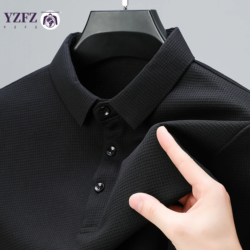 Men's Business Casual Lapel Long Sleeved T-shirt Comfortable All Season Pure Cotton Top