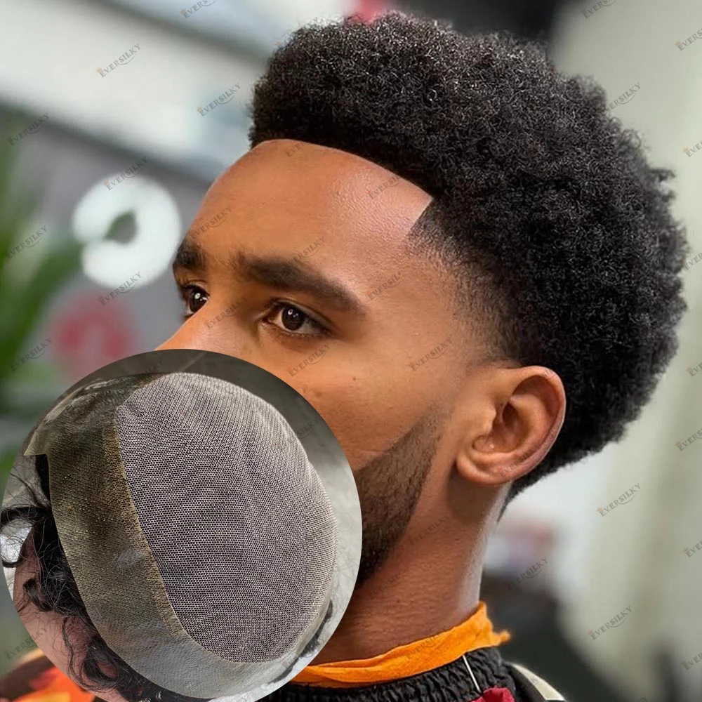 

Вентилируемые парики из кружева и полиуретана с 100% натуральными человеческими волосами для мужчин, черные, австралийские, 4 мм, 6 мм, афро-парики, размеры 6x8, 7x9, 8x10